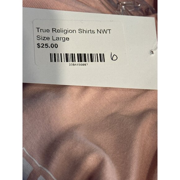 True Religion Mens Dull Pink Graphic Tee Size L NWT Cotton Casual Crew Neck Shor - Picture 5 of 5